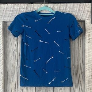 Champion Kids Blue Tee with Logo Pattern